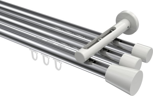 Innenlauf Gardinenstange Aluminium / Metall 20 mm Ø 3-läufig SITENO - Sitra Chrom / Weiß 100 cm