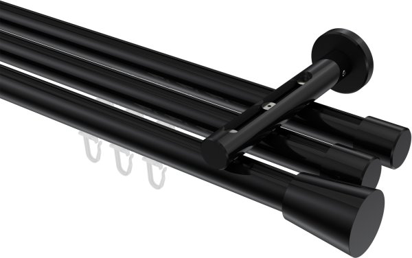 Innenlauf Gardinenstange Aluminium / Metall 20 mm Ø 3-läufig SITENO - Sitra Schwarz 100 cm
