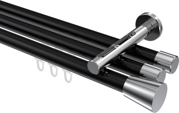 Innenlauf Gardinenstange Aluminium / Metall 20 mm Ø 3-läufig SITENO - Sitra Schwarz / Chrom 100 cm