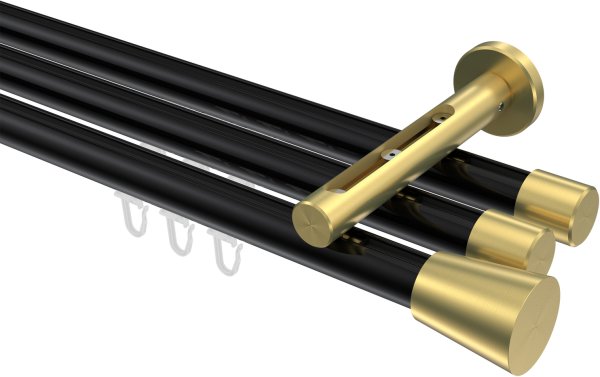 Innenlauf Gardinenstange Aluminium / Metall 20 mm Ø 3-läufig SITENO - Sitra Schwarz / Messing-Optik 100 cm