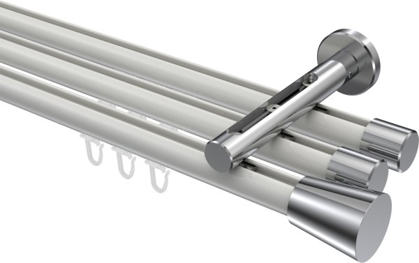 Innenlauf Gardinenstange Aluminium / Metall 20 mm Ø 3-läufig SITENO - Sitra Weiß / Chrom 100 cm