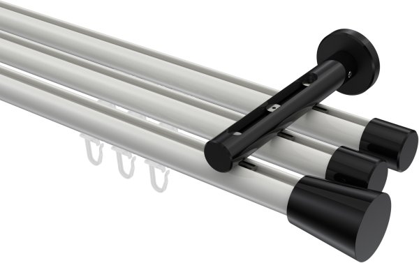 Innenlauf Gardinenstange Aluminium / Metall 20 mm Ø 3-läufig SITENO - Sitra Weiß / Schwarz 100 cm