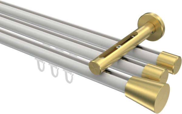 Innenlauf Gardinenstange Aluminium / Metall 20 mm Ø 3-läufig SITENO - Sitra Weiß / Messing-Optik 100 cm