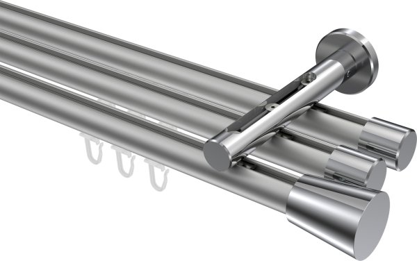 Innenlauf Gardinenstange Aluminium / Metall 20 mm Ø 3-läufig SITENO - Sitra Silbergrau / Chrom 100 cm