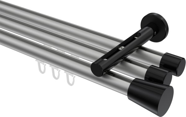 Innenlauf Gardinenstange Aluminium / Metall 20 mm Ø 3-läufig SITENO - Sitra Silbergrau / Schwarz 100 cm