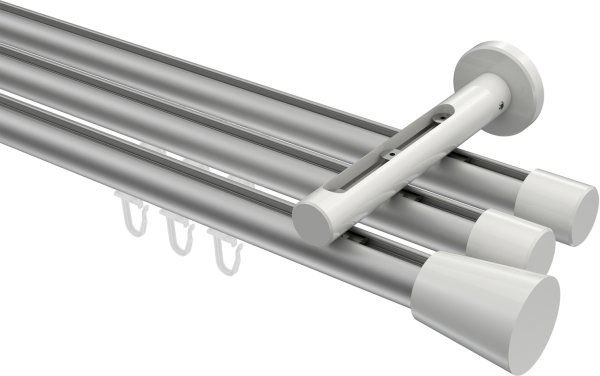 Innenlauf Gardinenstange Aluminium / Metall 20 mm Ø 3-läufig SITENO - Sitra Silbergrau / Weiß 100 cm