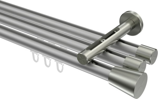 Innenlauf Gardinenstange Aluminium / Metall 20 mm Ø 3-läufig SITENO - Sitra Silbergrau / Edelstahl-Optik 100 cm