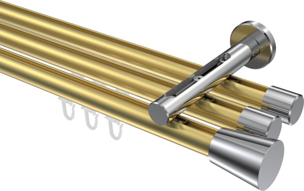 Innenlauf Gardinenstange Aluminium / Metall 20 mm Ø 3-läufig SITENO - Sitra Messing-Optik / Chrom 100 cm