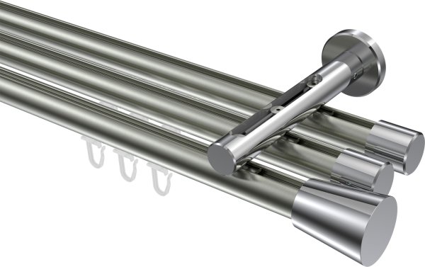 Innenlauf Gardinenstange Aluminium / Metall 20 mm Ø 3-läufig SITENO - Sitra Edelstahl-Optik / Chrom 100 cm