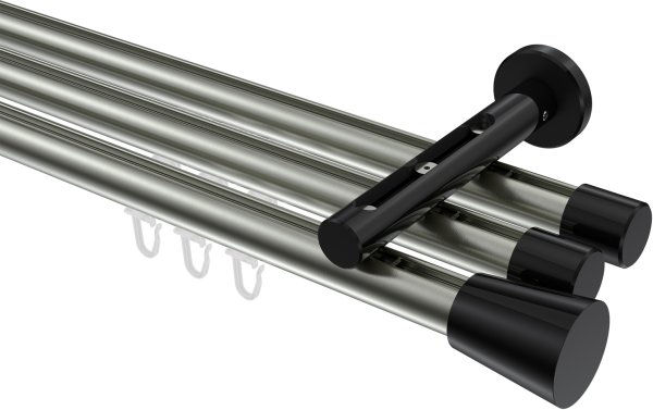 Innenlauf Gardinenstange Aluminium / Metall 20 mm Ø 3-läufig SITENO - Sitra Edelstahl-Optik / Schwarz 100 cm