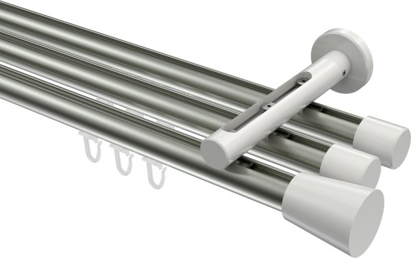Innenlauf Gardinenstange Aluminium / Metall 20 mm Ø 3-läufig SITENO - Sitra Edelstahl-Optik / Weiß 100 cm