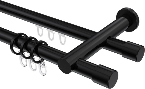 Rundrohr-Innenlauf Gardinenstange Aluminium / Metall 20 mm Ø 2-läufig PLATON - Santo Schwarz