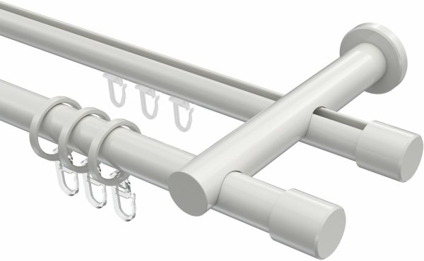 Rundrohr-Innenlauf Gardinenstange Aluminium / Metall 20 mm Ø 2-läufig PLATON - Santo Weiß 180 cm
