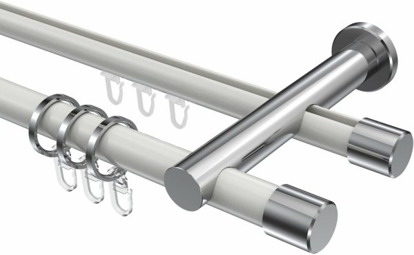 Rundrohr-Innenlauf Gardinenstange Aluminium / Metall 20 mm Ø 2-läufig PLATON - Santo Weiß / Chrom 100 cm