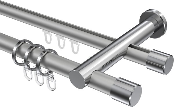 Rundrohr-Innenlauf Gardinenstange Aluminium / Metall 20 mm Ø 2-läufig PLATON - Santo Silbergrau / Chrom 100 cm