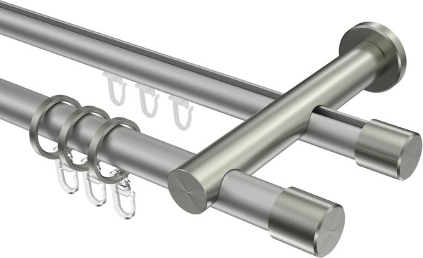 Rundrohr-Innenlauf Gardinenstange Aluminium / Metall 20 mm Ø 2-läufig PLATON - Santo Silbergrau / Edelstahl-Optik 100 cm