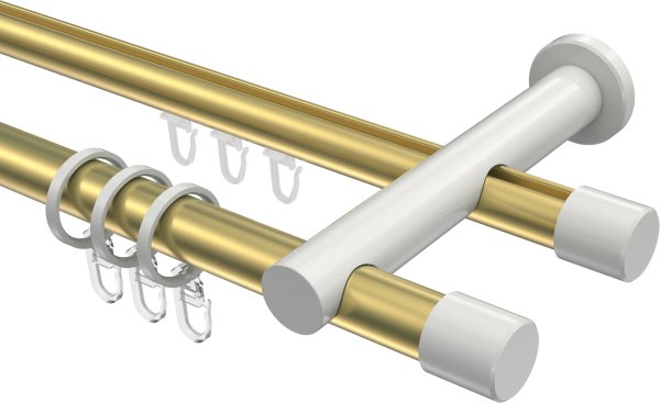 Rundrohr-Innenlauf Gardinenstange Aluminium / Metall 20 mm Ø 2-läufig PLATON - Santo Messing-Optik / Weiß 100 cm