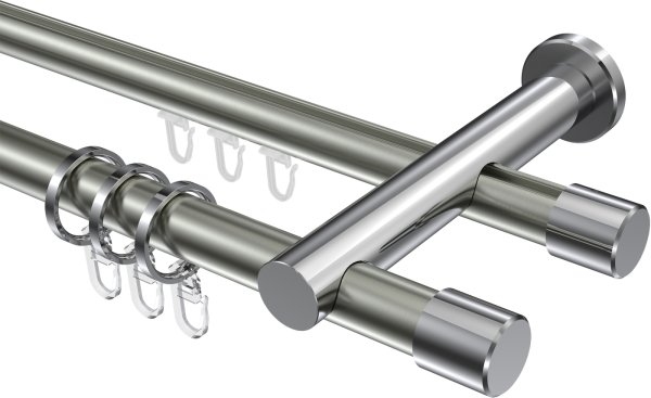 Rundrohr-Innenlauf Gardinenstange Aluminium / Metall 20 mm Ø 2-läufig PLATON - Santo Edelstahl-Optik / Chrom 100 cm
