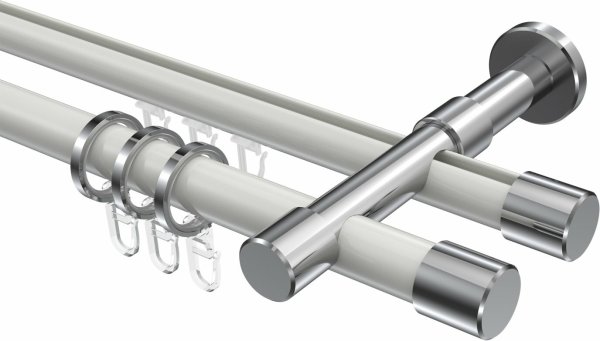 Rundrohr-Innenlauf Gardinenstange Aluminium / Metall 20 mm Ø 2-läufig PRESTIGE - Santo Weiß / Chrom 480 cm (2 x 240 cm)