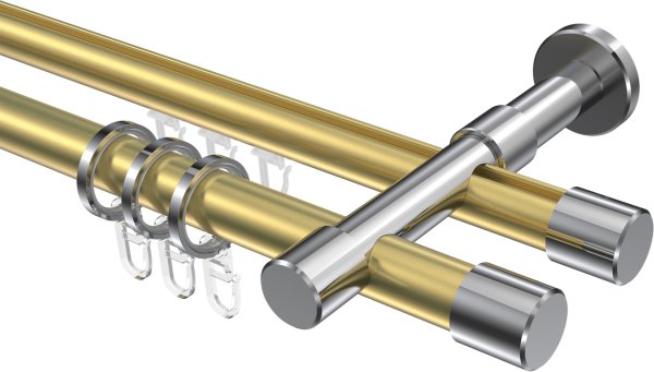 Rundrohr-Innenlauf Gardinenstange Aluminium / Metall 20 mm Ø 2-läufig PRESTIGE - Santo Messing-Optik / Chrom 100 cm