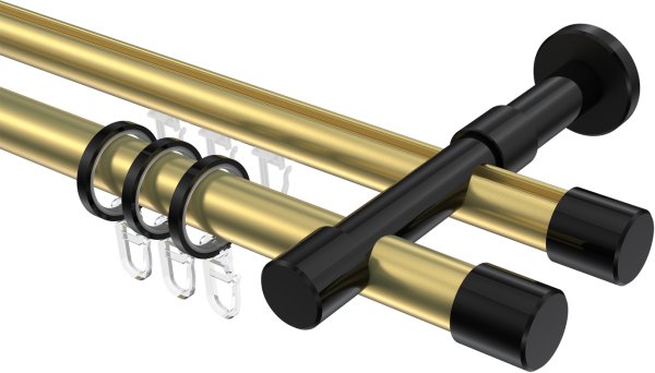 Rundrohr-Innenlauf Gardinenstange Aluminium / Metall 20 mm Ø 2-läufig PRESTIGE - Santo Messing-Optik / Schwarz 100 cm