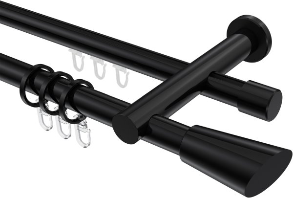 Rundrohr-Innenlauf Gardinenstange Aluminium / Metall 20 mm Ø 2-läufig PLATON - Bento Schwarz