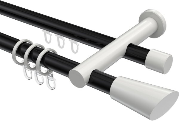 Rundrohr-Innenlauf Gardinenstange Aluminium / Metall 20 mm Ø 2-läufig PLATON - Bento Schwarz / Weiß 540 cm (3 x 180 cm)