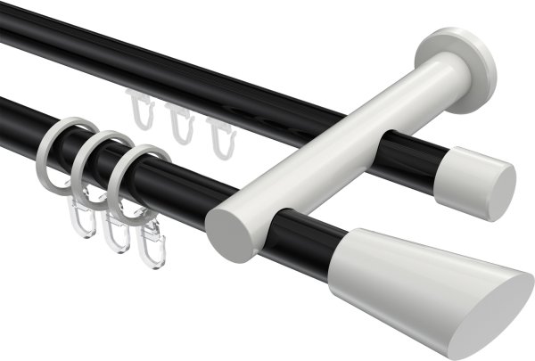 Rundrohr-Innenlauf Gardinenstange Aluminium / Metall 20 mm Ø 2-läufig PLATON - Bento Schwarz / Weiß 100 cm