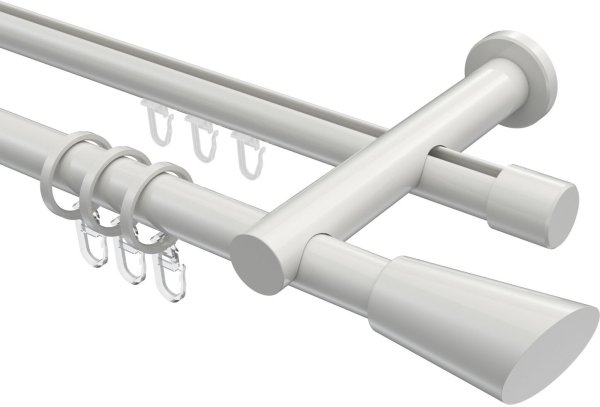 Rundrohr-Innenlauf Gardinenstange Aluminium / Metall 20 mm Ø 2-läufig PLATON - Bento Weiß 100 cm