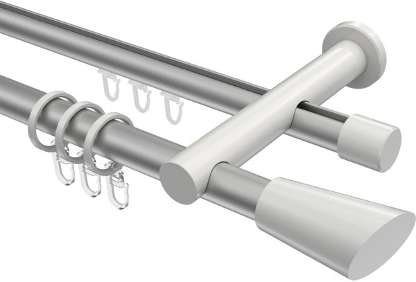 Rundrohr-Innenlauf Gardinenstange Aluminium / Metall 20 mm Ø 2-läufig PLATON - Bento Silbergrau / Weiß 400 cm (2 x 200 cm)