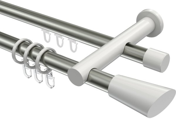 Rundrohr-Innenlauf Gardinenstange Aluminium / Metall 20 mm Ø 2-läufig PLATON - Bento Edelstahl-Optik / Weiß 100 cm