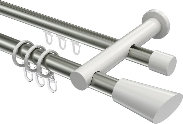 Rundrohr-Innenlauf Gardinenstange Aluminium / Metall 20 mm Ø 2-läufig PLATON - Bento Edelstahl-Optik / Weiß 100 cm