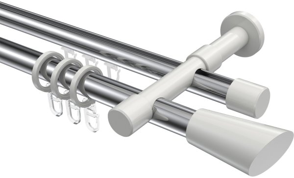Rundrohr-Innenlauf Gardinenstange Aluminium / Metall 20 mm Ø 2-läufig PRESTIGE - Bento Chrom / Weiß 180 cm
