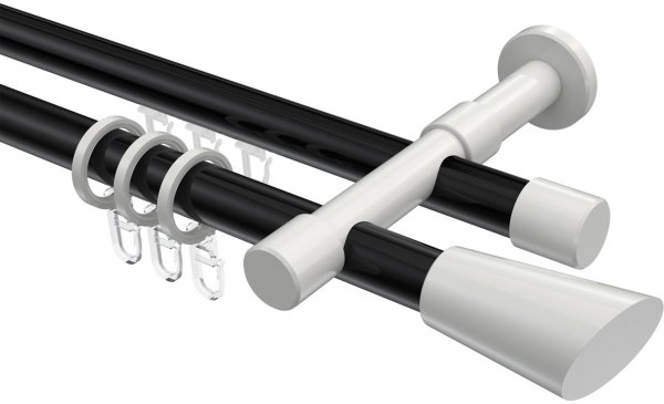 Rundrohr-Innenlauf Gardinenstange Aluminium / Metall 20 mm Ø 2-läufig PRESTIGE - Bento Schwarz / Weiß 120 cm