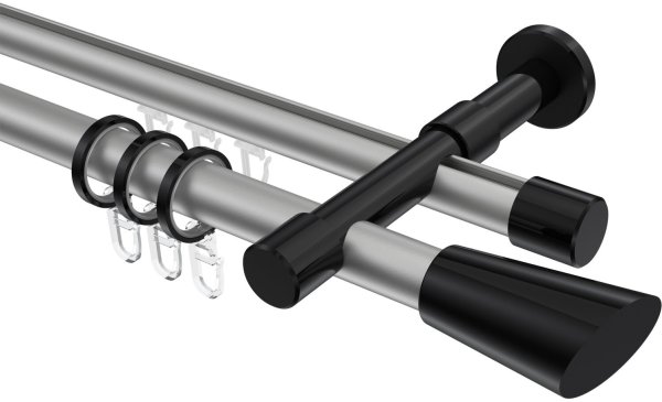 Rundrohr-Innenlauf Gardinenstange Aluminium / Metall 20 mm Ø 2-läufig PRESTIGE - Bento Silbergrau / Schwarz 180 cm