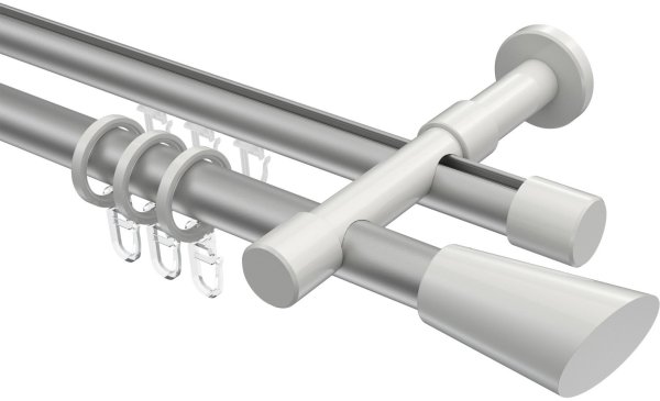 Rundrohr-Innenlauf Gardinenstange Aluminium / Metall 20 mm Ø 2-läufig PRESTIGE - Bento Silbergrau / Weiß 180 cm