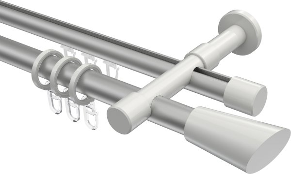 Rundrohr-Innenlauf Gardinenstange Aluminium / Metall 20 mm Ø 2-läufig PRESTIGE - Bento Silbergrau / Weiß 100 cm