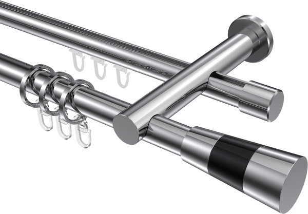 Rundrohr-Innenlauf Gardinenstange Aluminium / Metall 20 mm Ø 2-läufig PLATON - Tanara Chrom