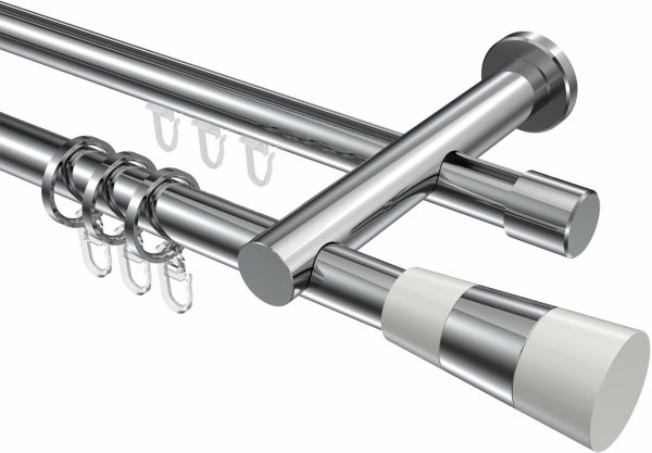 Rundrohr-Innenlauf Gardinenstange Aluminium / Metall 20 mm Ø 2-läufig PLATON - Tanara Chrom 400 cm (2 x 200 cm)