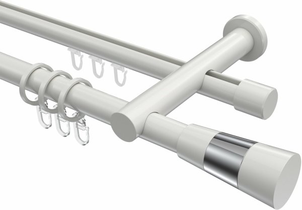 Rundrohr-Innenlauf Gardinenstange Aluminium / Metall 20 mm Ø 2-läufig PLATON - Tanara Weiß 160 cm