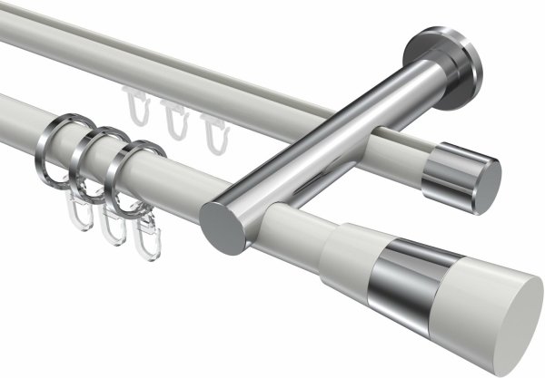 Rundrohr-Innenlauf Gardinenstange Aluminium / Metall 20 mm Ø 2-läufig PLATON - Tanara Weiß / Chrom 200 cm