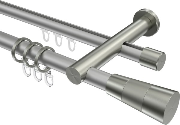 Rundrohr-Innenlauf Gardinenstange Aluminium / Metall 20 mm Ø 2-läufig PLATON - Tanara Silbergrau / Edelstahl-Optik 100 cm