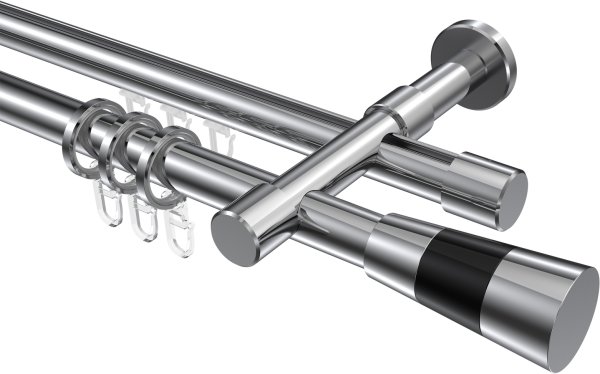 Rundrohr-Innenlauf Gardinenstange Aluminium / Metall 20 mm Ø 2-läufig PRESTIGE - Tanara Chrom
