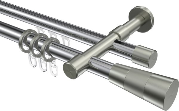 Rundrohr-Innenlauf Gardinenstange Aluminium / Metall 20 mm Ø 2-läufig PRESTIGE - Tanara Chrom / Edelstahl-Optik 100 cm