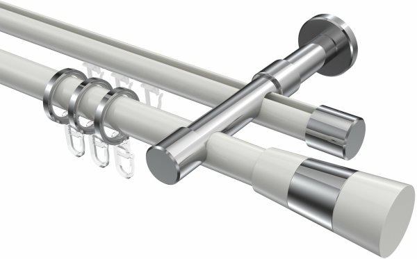 Rundrohr-Innenlauf Gardinenstange Aluminium / Metall 20 mm Ø 2-läufig PRESTIGE - Tanara Weiß / Chrom 120 cm