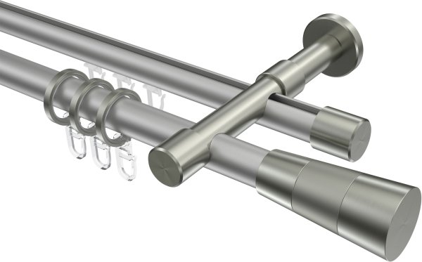 Rundrohr-Innenlauf Gardinenstange Aluminium / Metall 20 mm Ø 2-läufig PRESTIGE - Tanara Silbergrau / Edelstahl-Optik 100 cm