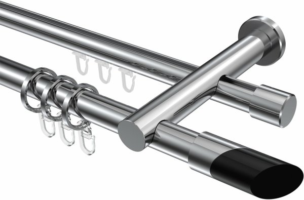 Rundrohr-Innenlauf Gardinenstange Aluminium / Metall 20 mm Ø 2-läufig PLATON - Verano Chrom 480 cm (2 x 240 cm)
