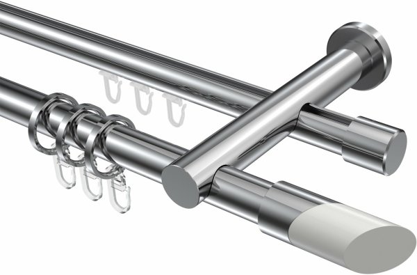 Rundrohr-Innenlauf Gardinenstange Aluminium / Metall 20 mm Ø 2-läufig PLATON - Verano Chrom 400 cm (2 x 200 cm)