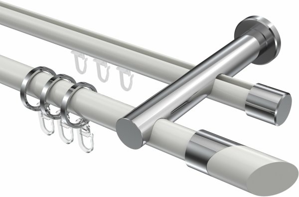 Rundrohr-Innenlauf Gardinenstange Aluminium / Metall 20 mm Ø 2-läufig PLATON - Verano Weiß / Chrom 160 cm