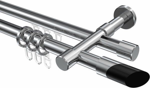 Rundrohr-Innenlauf Gardinenstange Aluminium / Metall 20 mm Ø 2-läufig PRESTIGE - Verano Chrom 280 cm (2 x 140 cm)